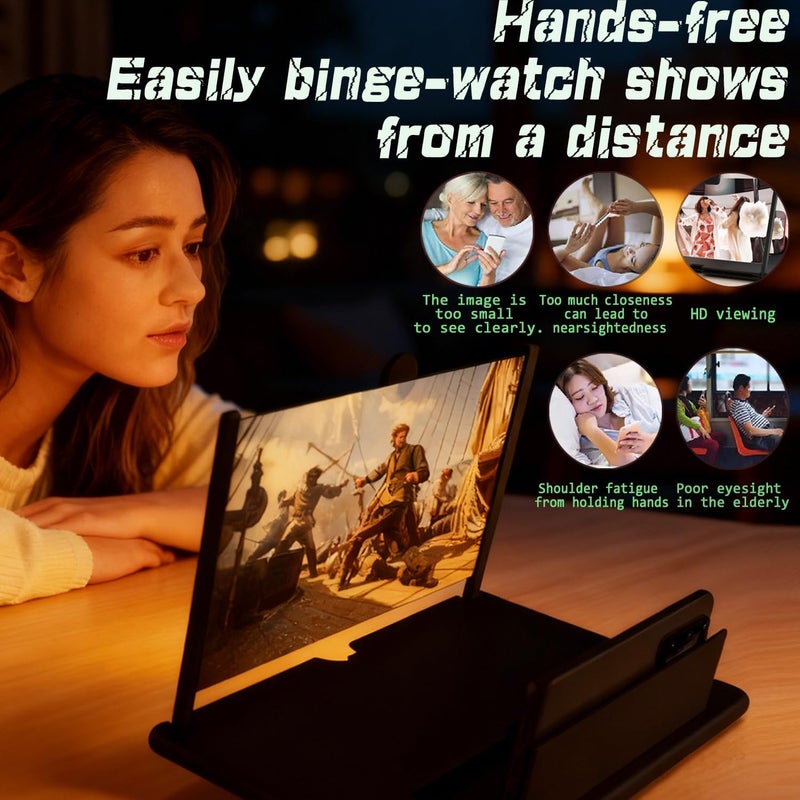 Treayes 12 Inch Screen Magnifier for Cell Phone,3D HD Foldable Amplifier Phone for Movies, Videos, and Gaming,Foldable Cell Phone Stand with Screen Amplifier,Supports All Smartphones - Image 3